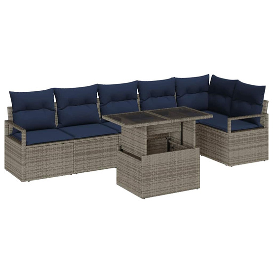 Ensemble de canapé de jardin 7 pcs gris et bleu marine