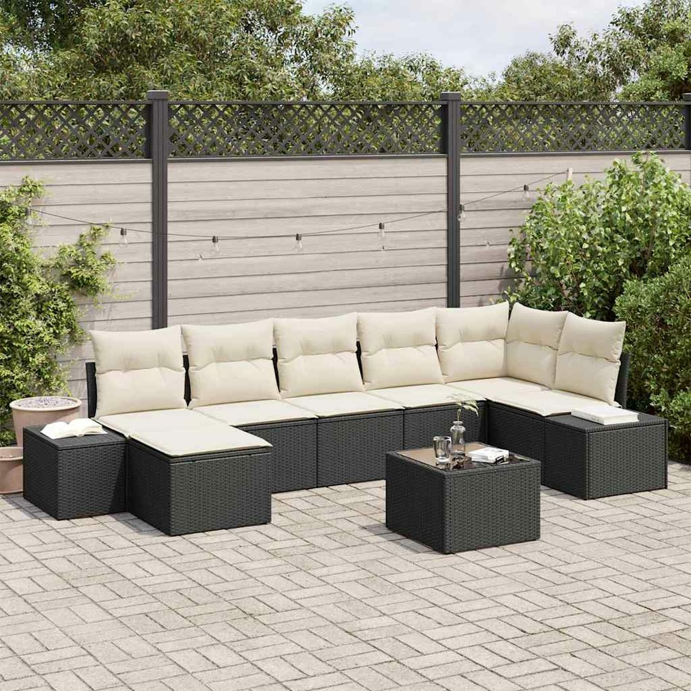 Ensemble de canapé de jardin avec coussin 7 pcs noir polyrotin