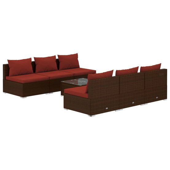 Salon de jardin 7 pcs avec coussins résine tressée marron