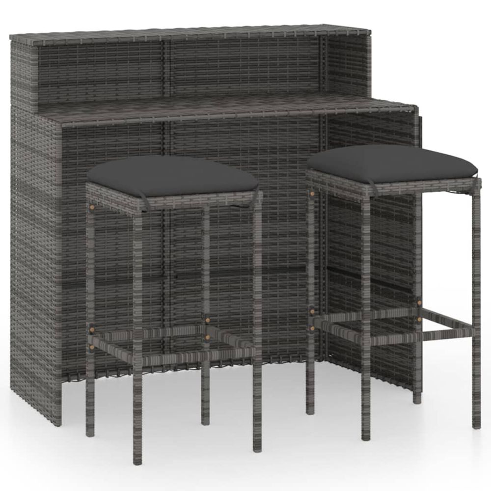 Ensemble de bar de jardin avec coussins 3 pcs gris