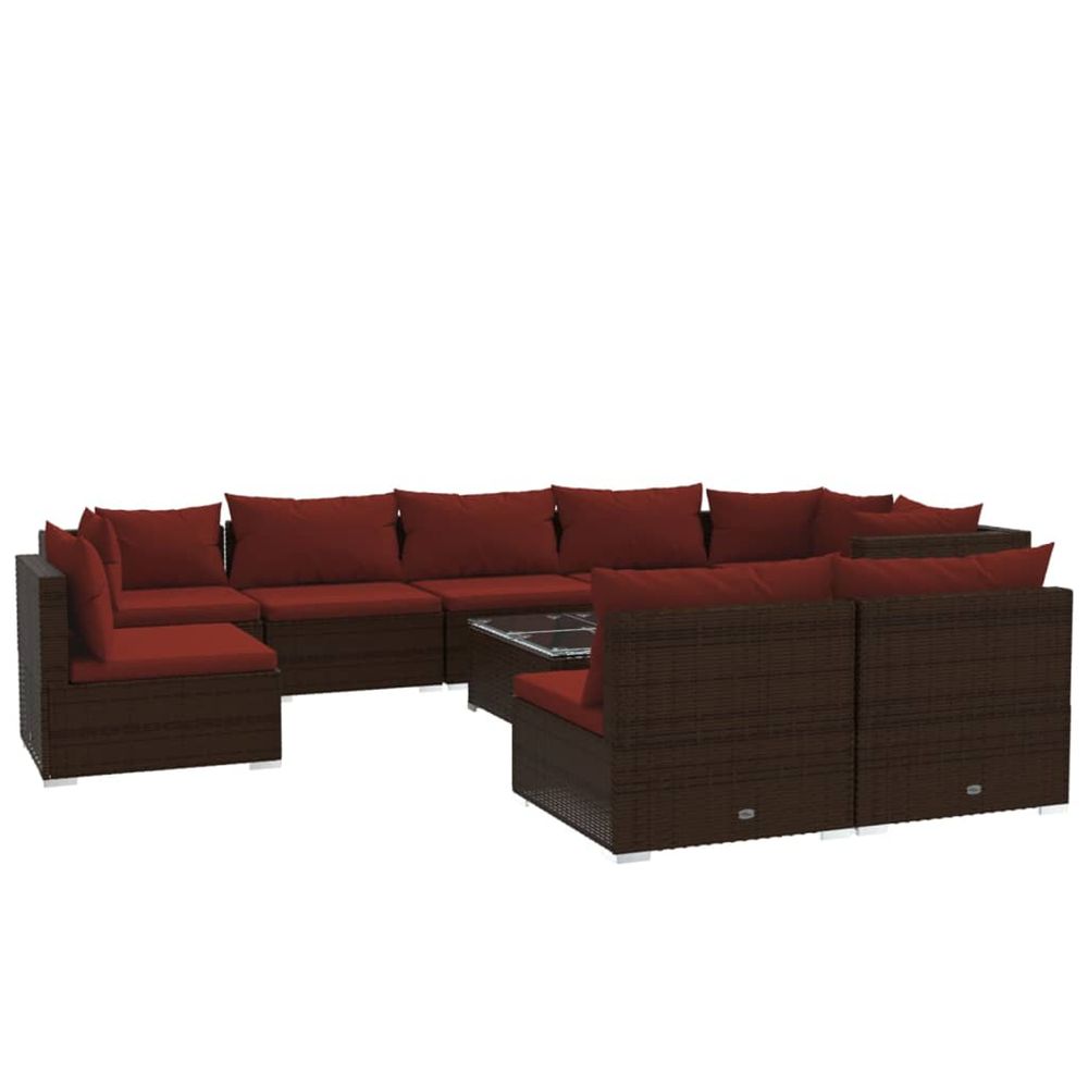 Salon de jardin 10 pcs avec coussins résine tressée marron