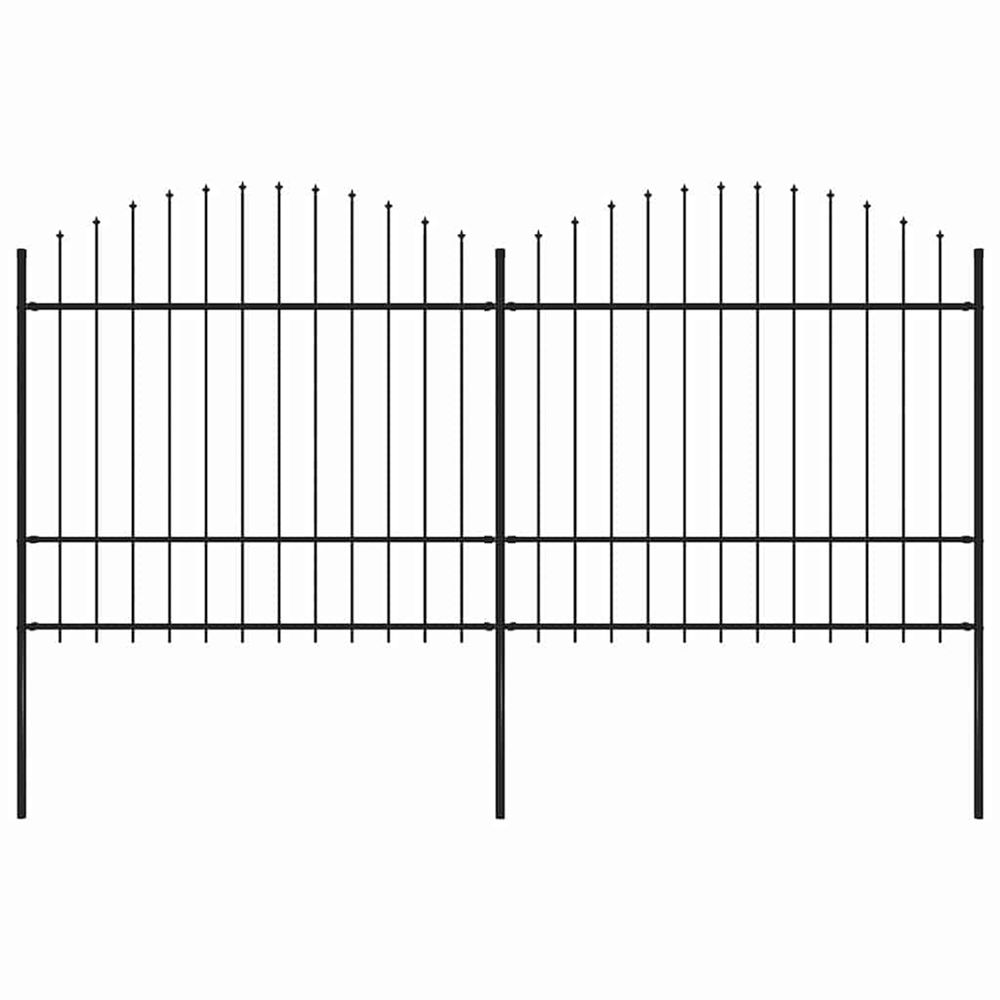 Clôture de jardin avec dessus en forme de lance en acier 337 x 175 cm noir