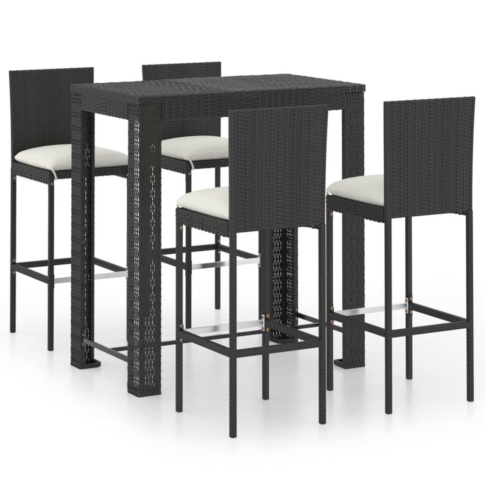 Ensemble de bar d'extérieur 5 pcs coussins résine tressée noir