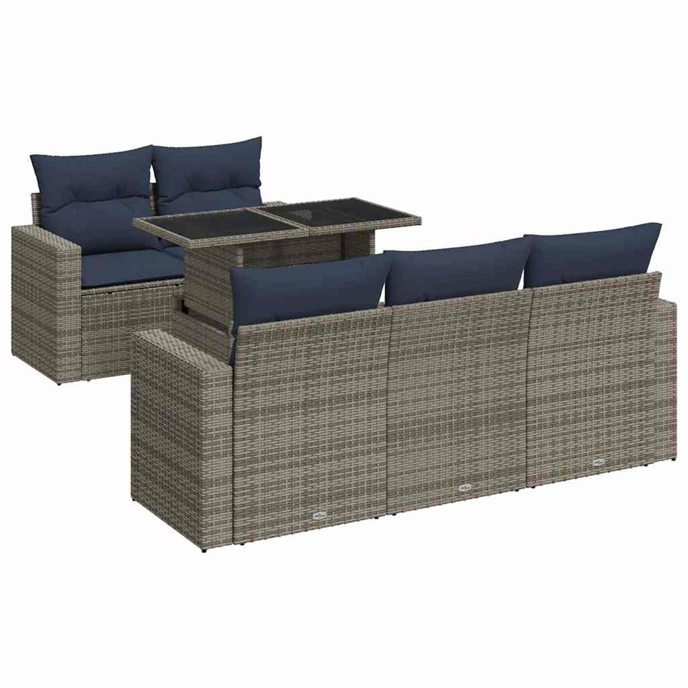 Salon de jardin avec coussins 6 pcs gris résine tressée acacia