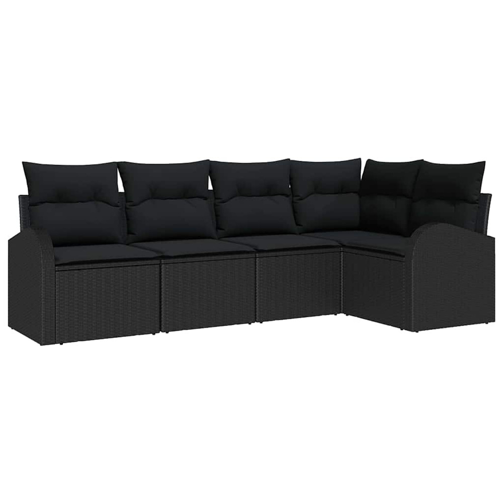 Ensemble de canapés avec coussin 5 pcs noir polyrotin