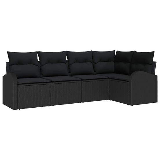 Ensemble de canapés avec coussin 5 pcs noir polyrotin