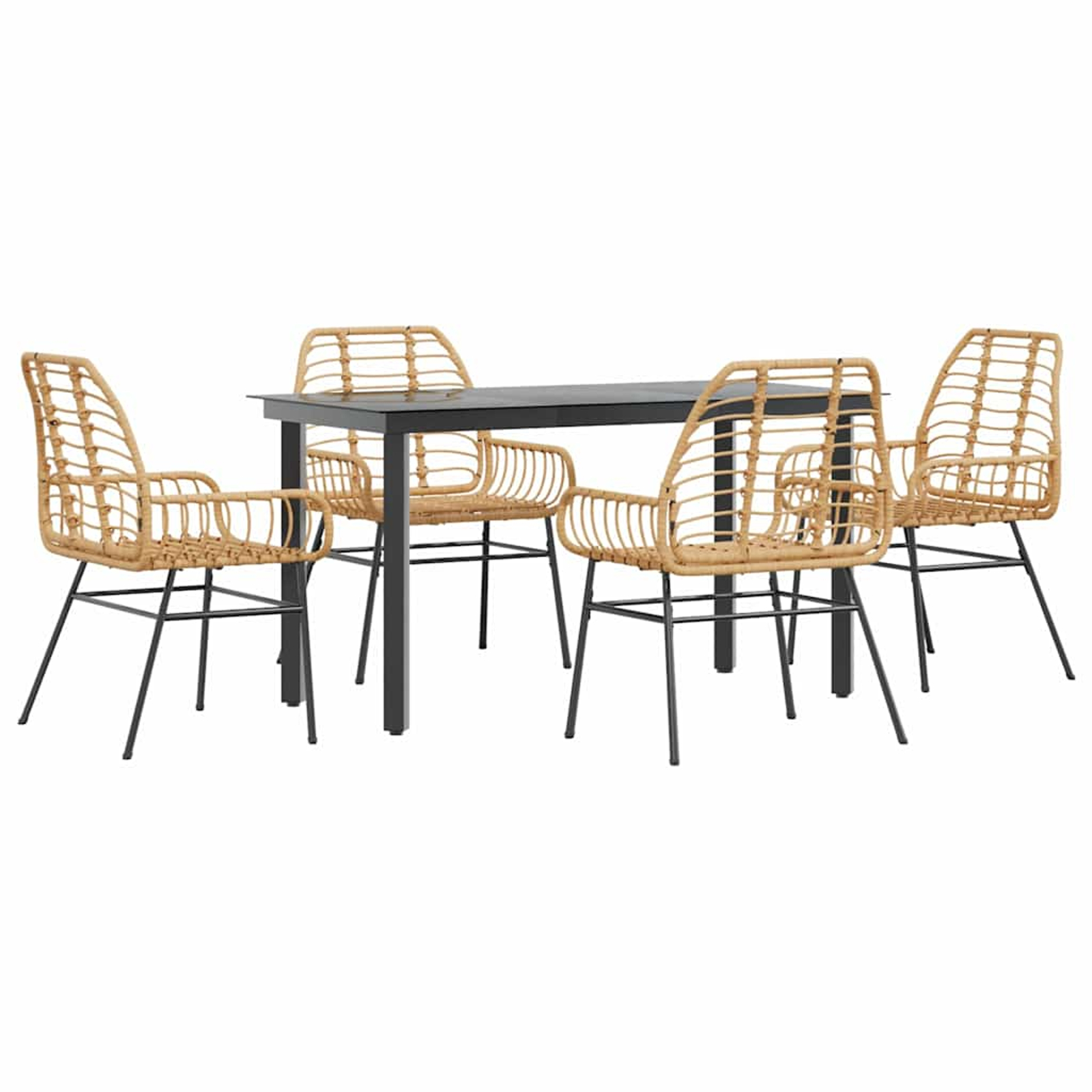 Ensemble à manger jardin 5pcs marron poly rotin verre