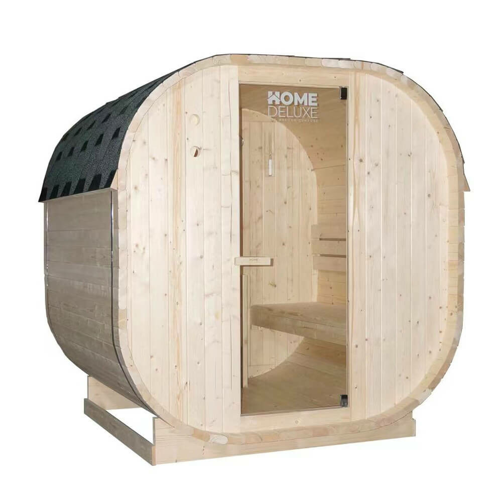 Home deluxe - sauna extérieur cube l - dimensions : environ 194 cm x 185 cm x 180 cm, bois : épicéa - poêle et accessoires de sauna