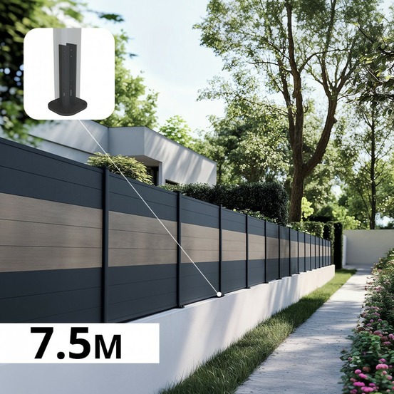 Kit clôture aluminium sur muret poteau sur platines - bahia & cruz argent h-1,2m