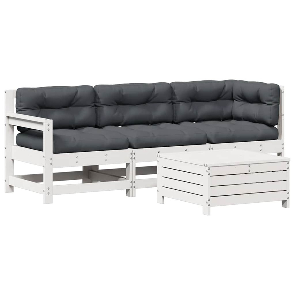Salon de jardin 4 pcs avec coussins blanc bois de pin massif