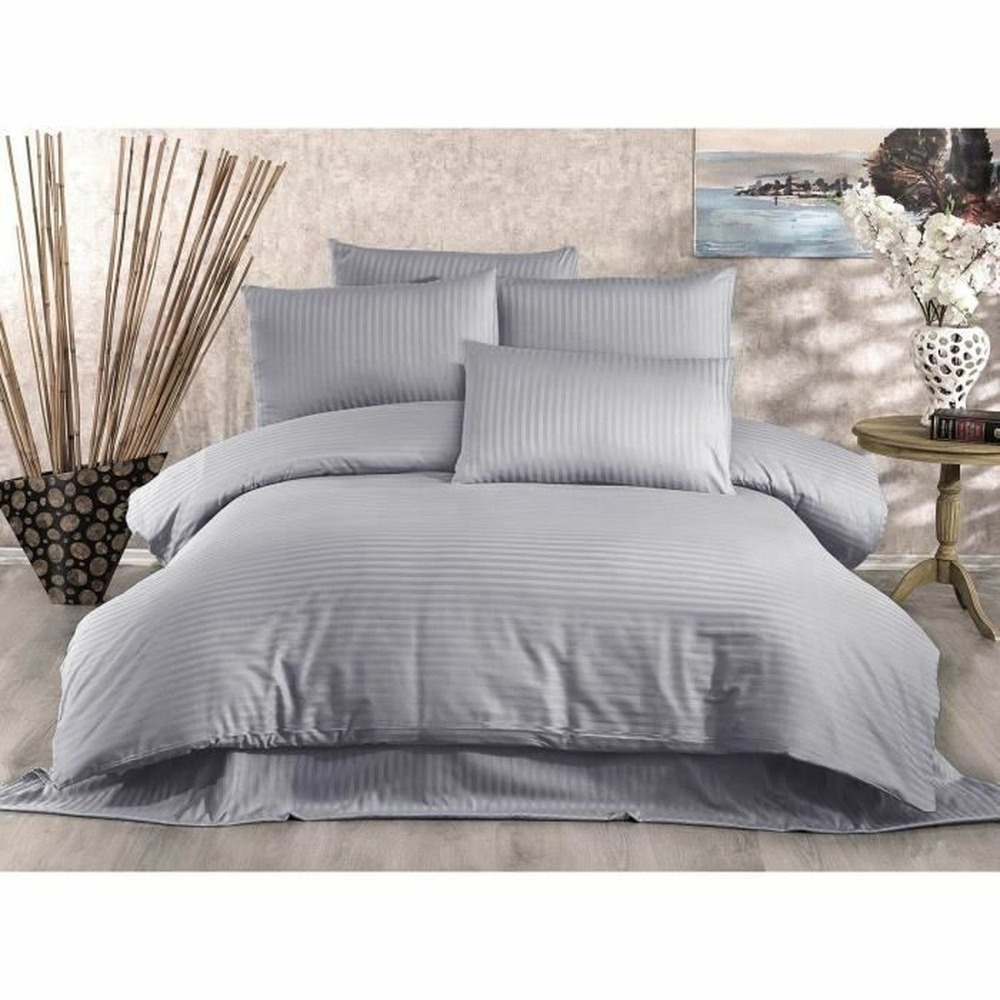 Parure de lit - housse de couette 220 x 240 + 2 taies d'oreiller 60 x 60, 80% coton- gris