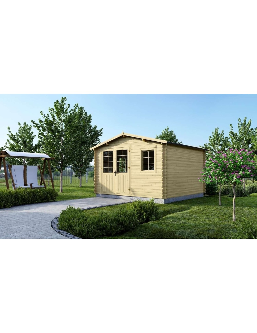 Abri de jardin en bois - 16m2 - 4x4m - ep. 40mm - couleur: naturel - dom611 - altanka
