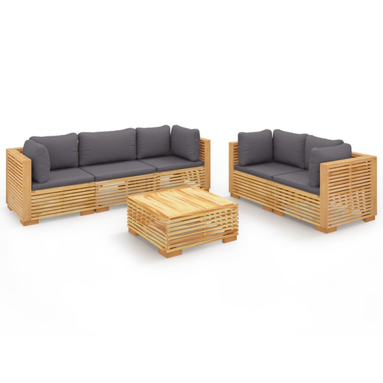 Salon de jardin 6 pcs avec coussins bois de teck solide