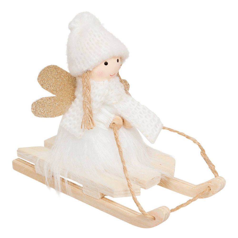 Ange de noël sur luge blanc et or