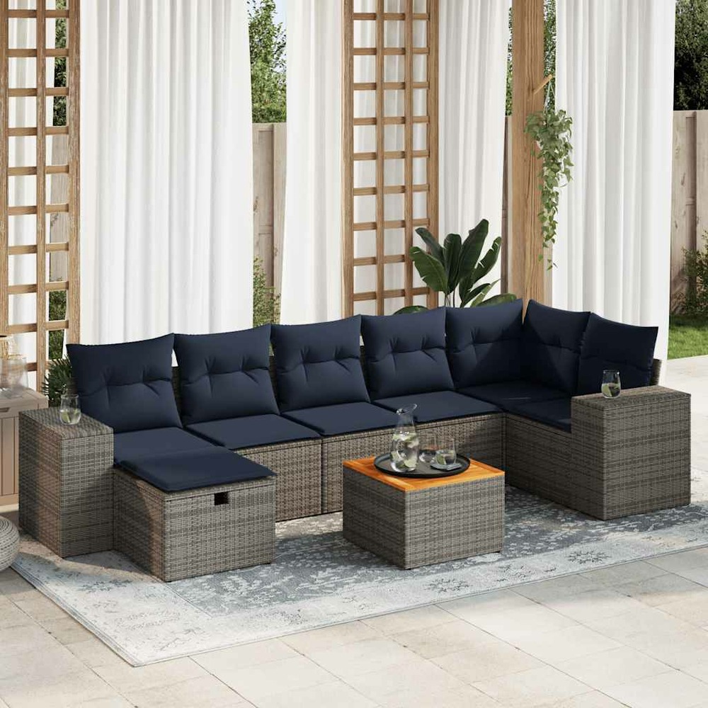 Salon de jardin 8 pcs avec coussins gris résine tressée