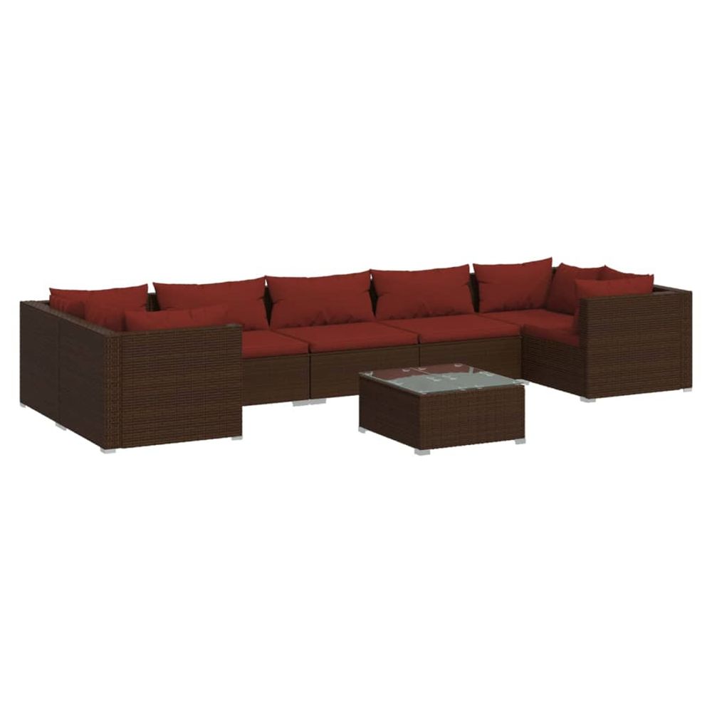 Salon de jardin 8 pcs avec coussins résine tressée marron