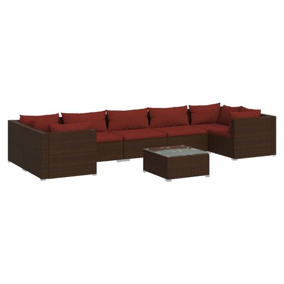 Salon de jardin 8 pcs avec coussins résine tressée marron