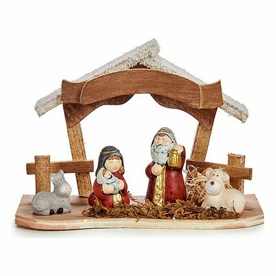 Crèche de noël multicouleur 8,5 x 15,5 x 21,5 cm céramique rouge doré bois marron blanc