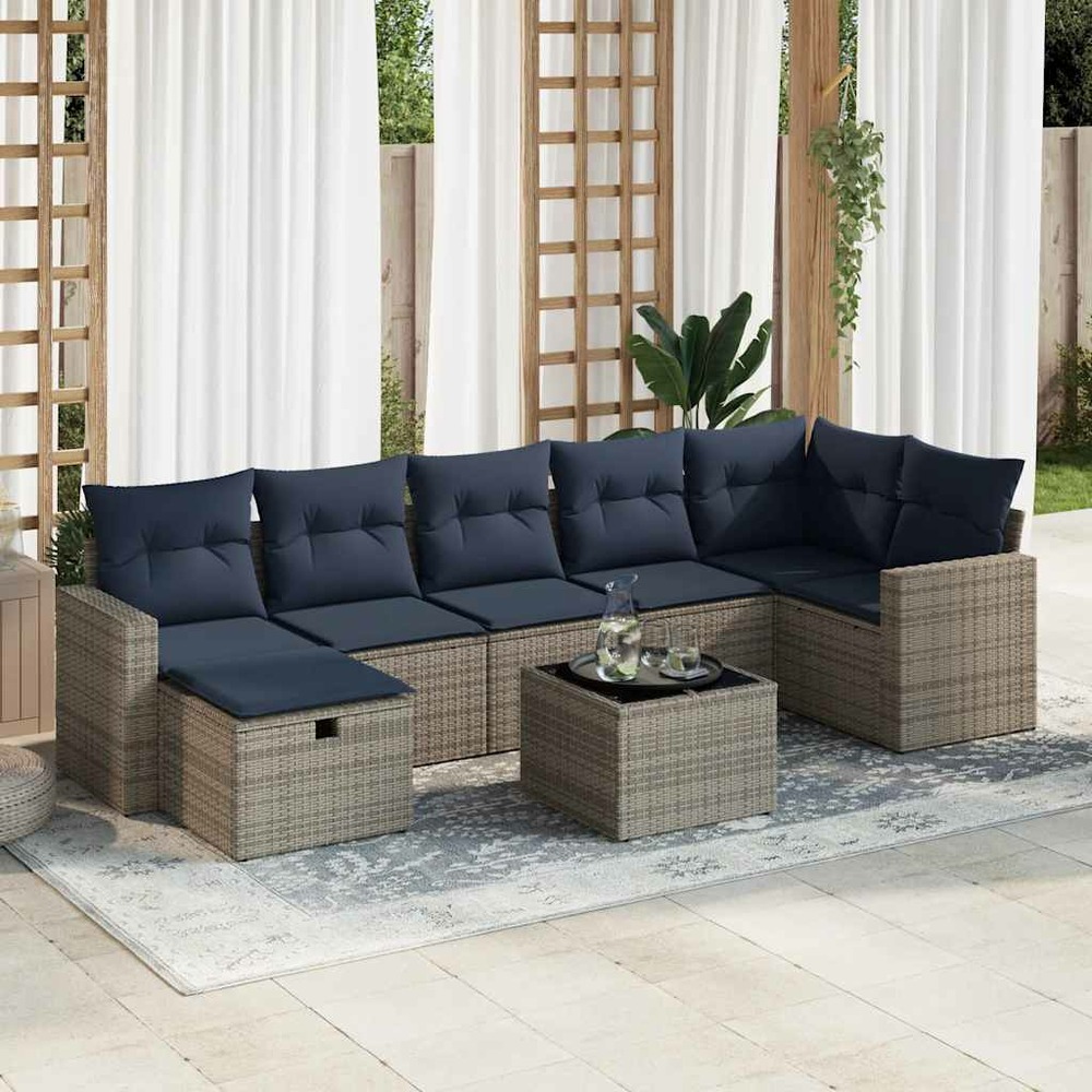Salon de jardin 8 pcs avec coussins gris résine tressée