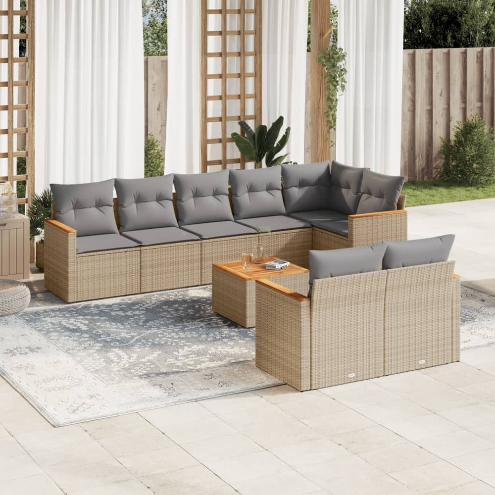 Salon de jardin avec coussins 9pcs mélange beige résine tressée