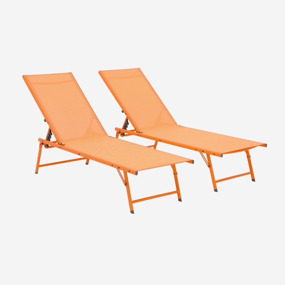 Lot de 2 bains de soleil acier textilène inclinables 4 positions tropea, 165 x 54,5 x 82,5 cm