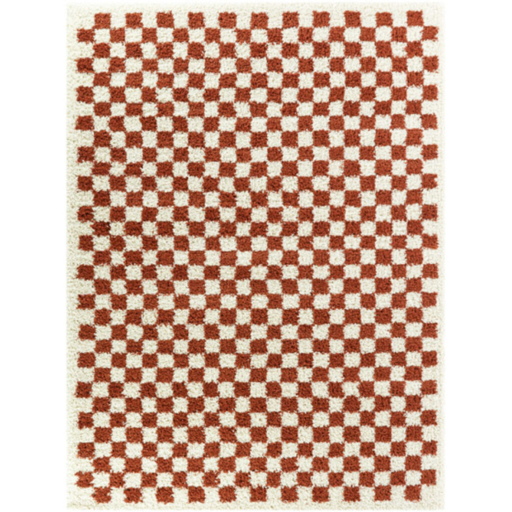 Tapis damier à poils longs - colorama - rouge terracotta - 160 x 230 cm