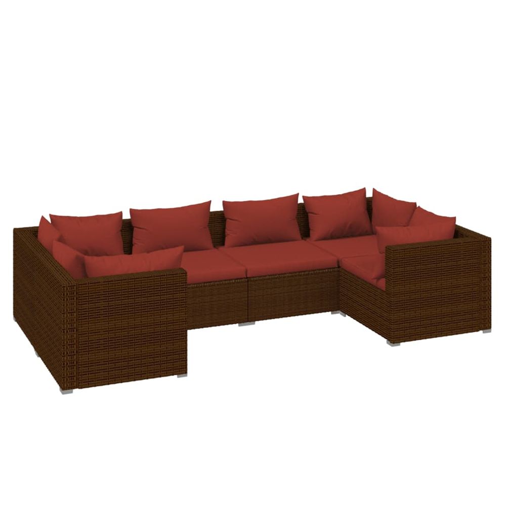 Salon de jardin 6 pcs avec coussins résine tressée marron