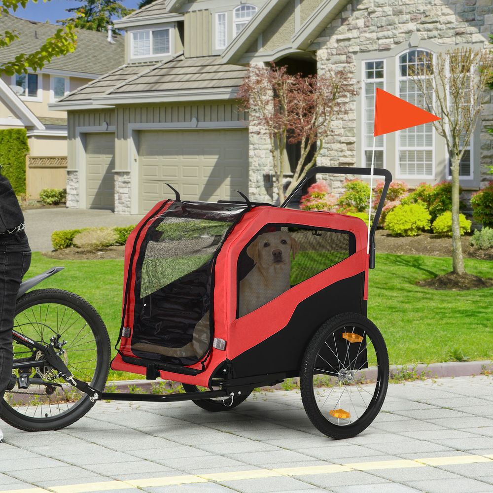 Remorque vélo et poussette chien tissu oxford pour promenade pliable 170x77x90cm rouge