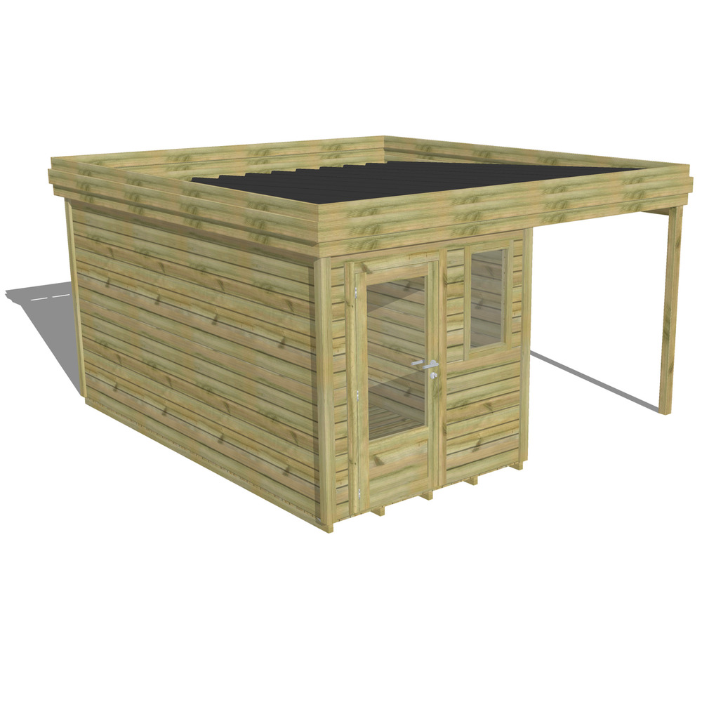 Abri de jardin bois pin traité autoclave 27mm - 4,14x4,34m / 18m2 - bac acier - plancher bois