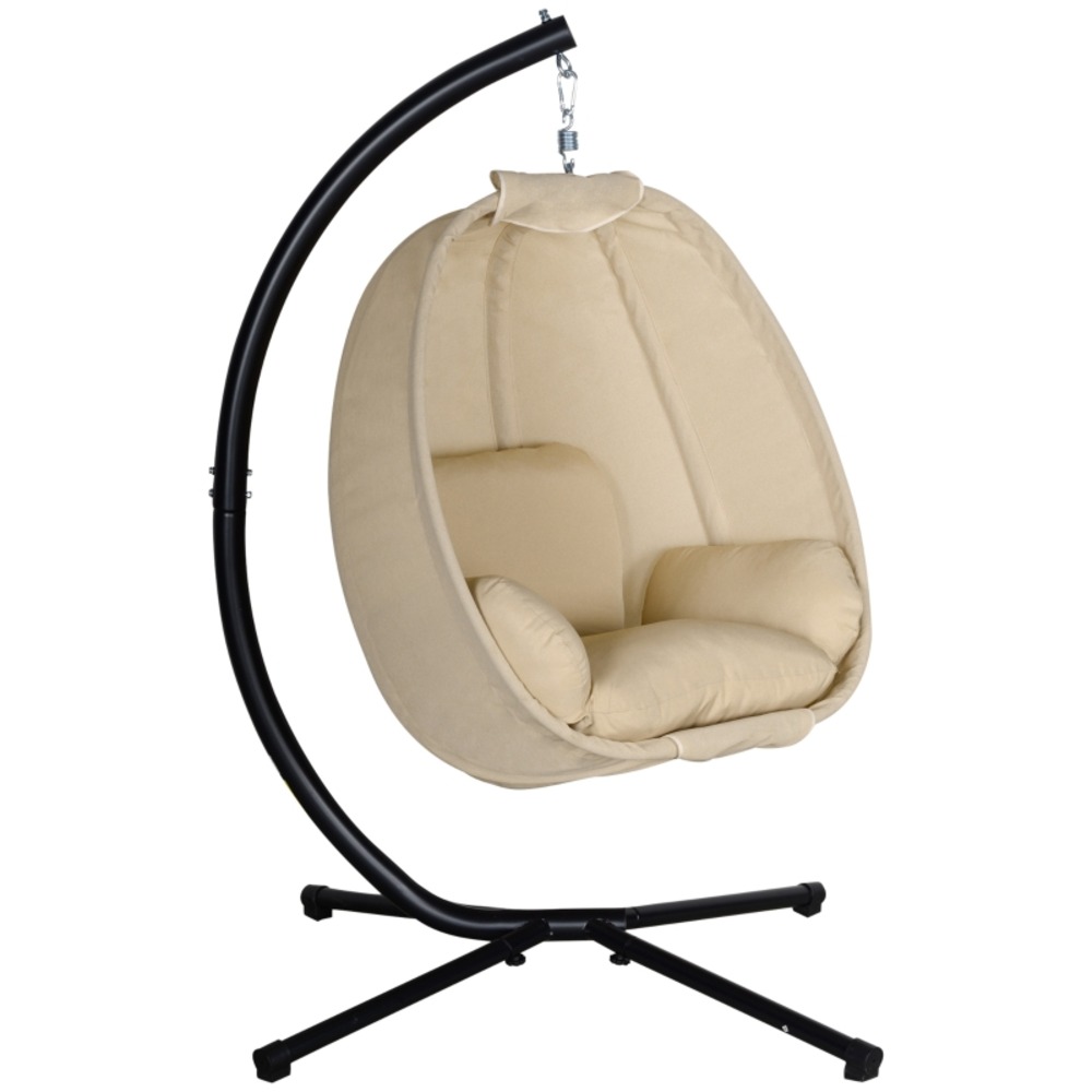 Fauteuil suspendu en forme d'œuf avec coussin, pour une utilisation intérieure et extérieure, en métal, kaki