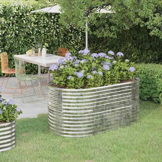Jardinière ovale compacte acier galvanisé anti-rouille pour petit potager ou fleurs argent 152x80x68cm