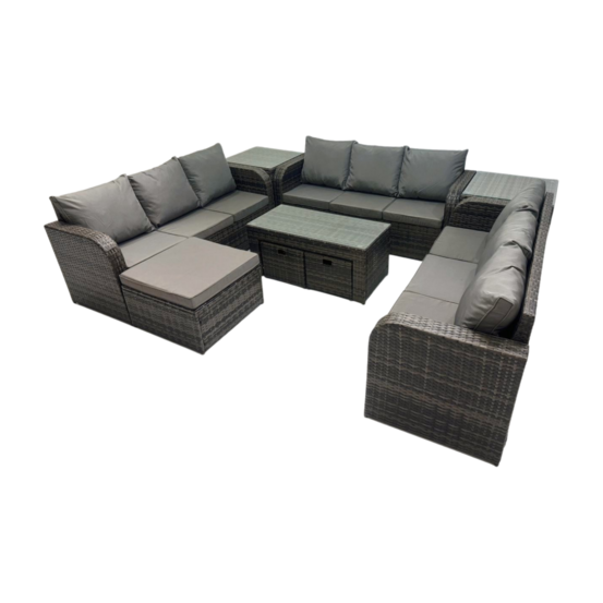 Salon de jardin 12 places meubles de jardin avec table basse 3 tabourets 2 tables d'appoint gris foncé mixte