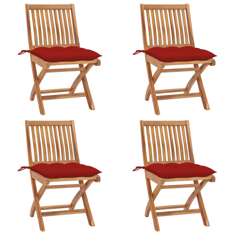 Chaises pliables de jardin avec coussins lot de 4 teck solide