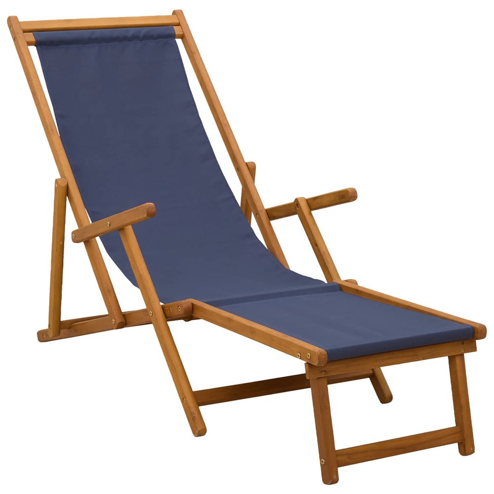 Chaise longue pliante 3 position bois d'eucalyptus massif bleu bain de soleil