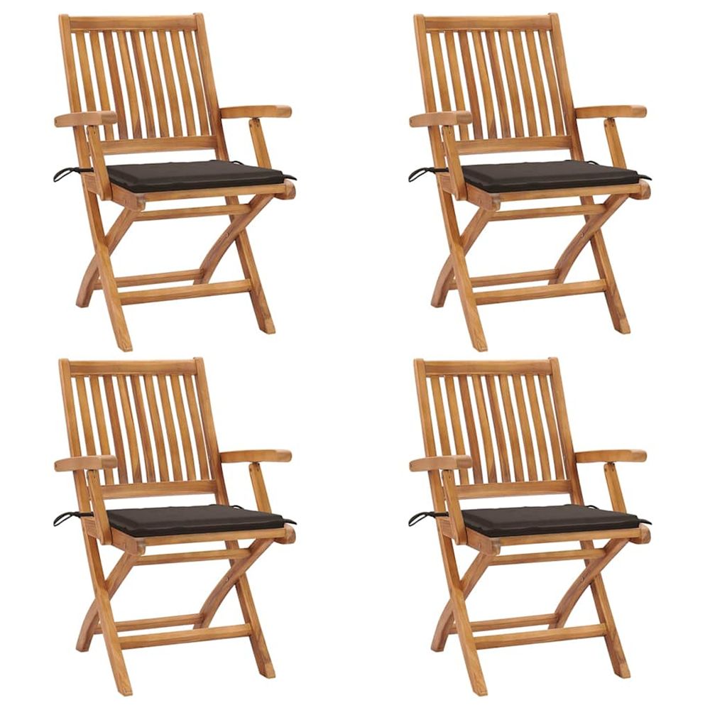 Chaises pliantes avec coussins, 4 pièces, en teck massif
