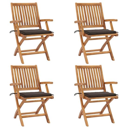 Chaises pliantes avec coussins, 4 pièces, en teck massif