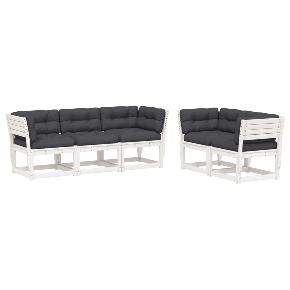 Salon de jardin 5 pcs avec coussins blanc bois massif de pin