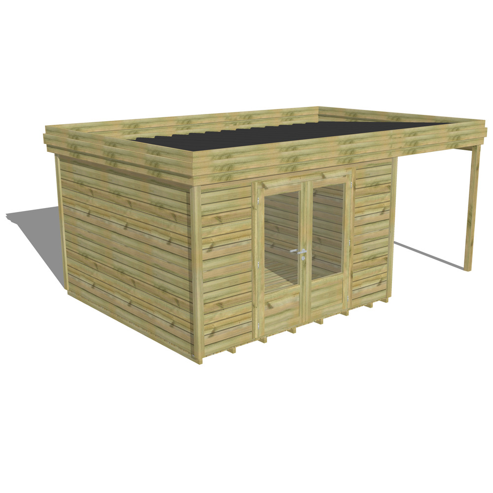 Abri de jardin bois pin traité autoclave 27mm - 5,44x3,44m / 19m2 - bac acier - plancher bois