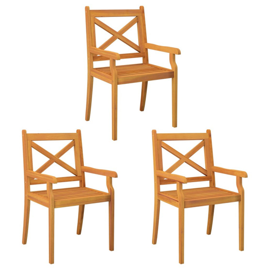Chaises à manger d'extérieur lot de 3 bois d'acacia massif