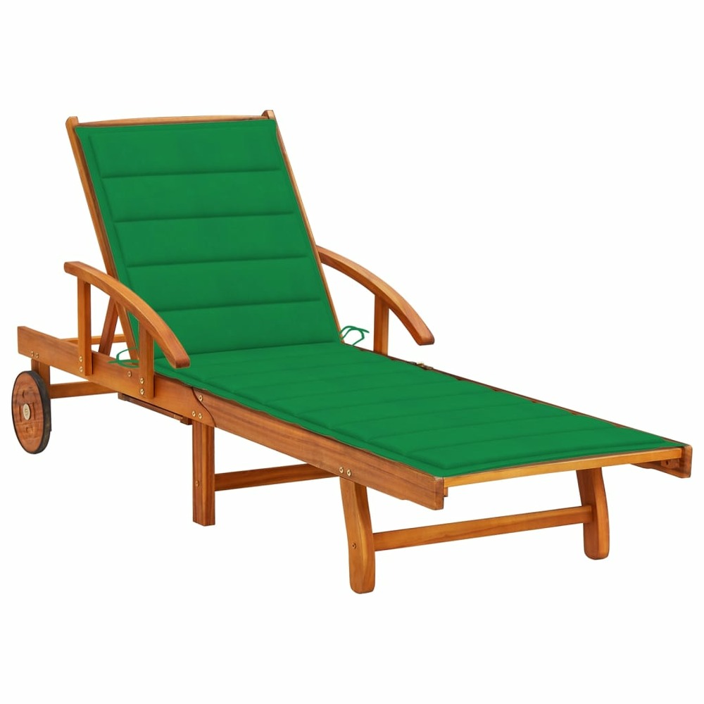 Transat chaise longue bain de soleil lit de jardin terrasse meuble d'extérieur avec coussin bois d'acacia solide