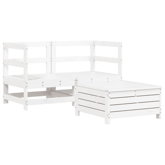 Salon de jardin 3 pcs blanc bois de pin massif