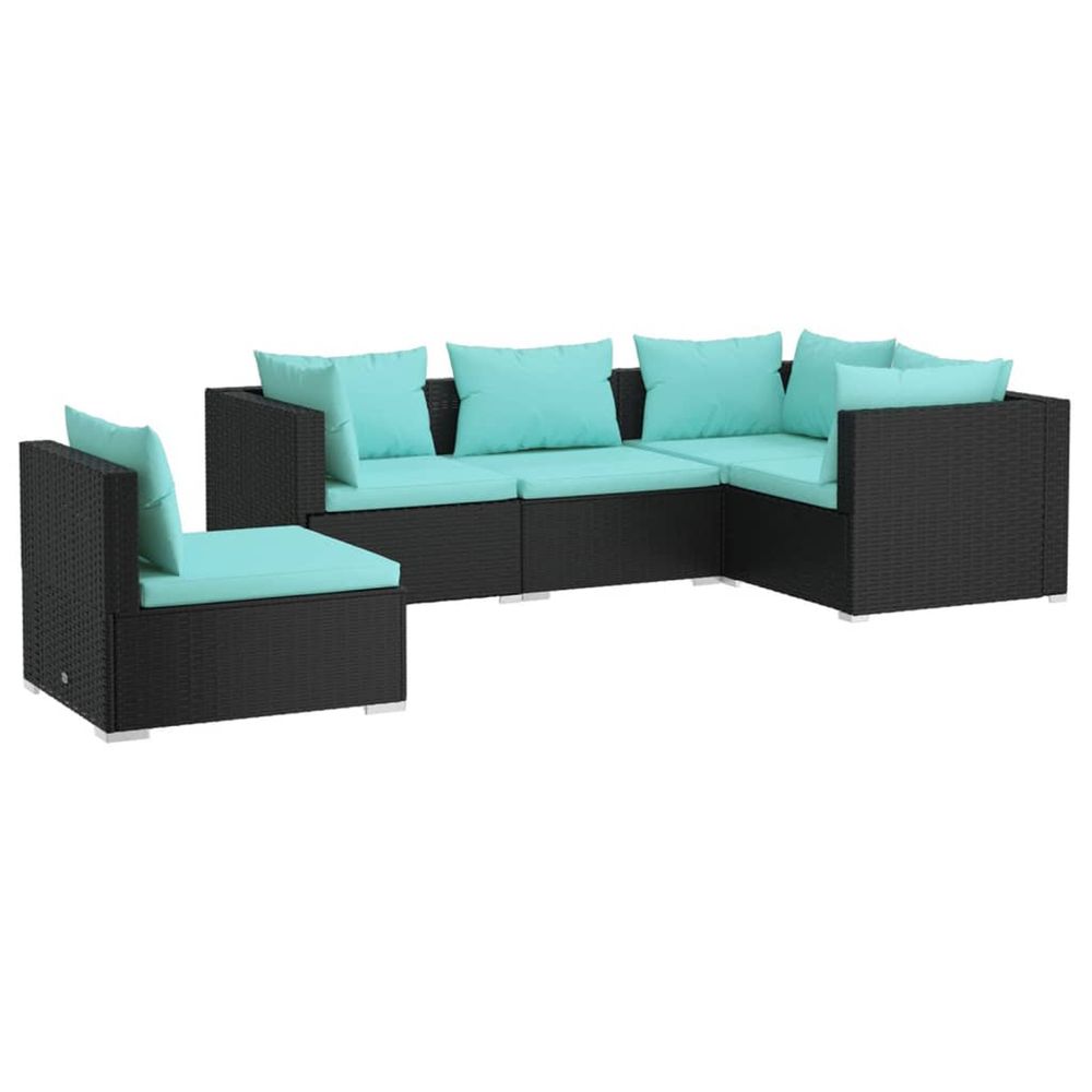 Salon de jardin 5 pcs avec coussins résine tressée noir