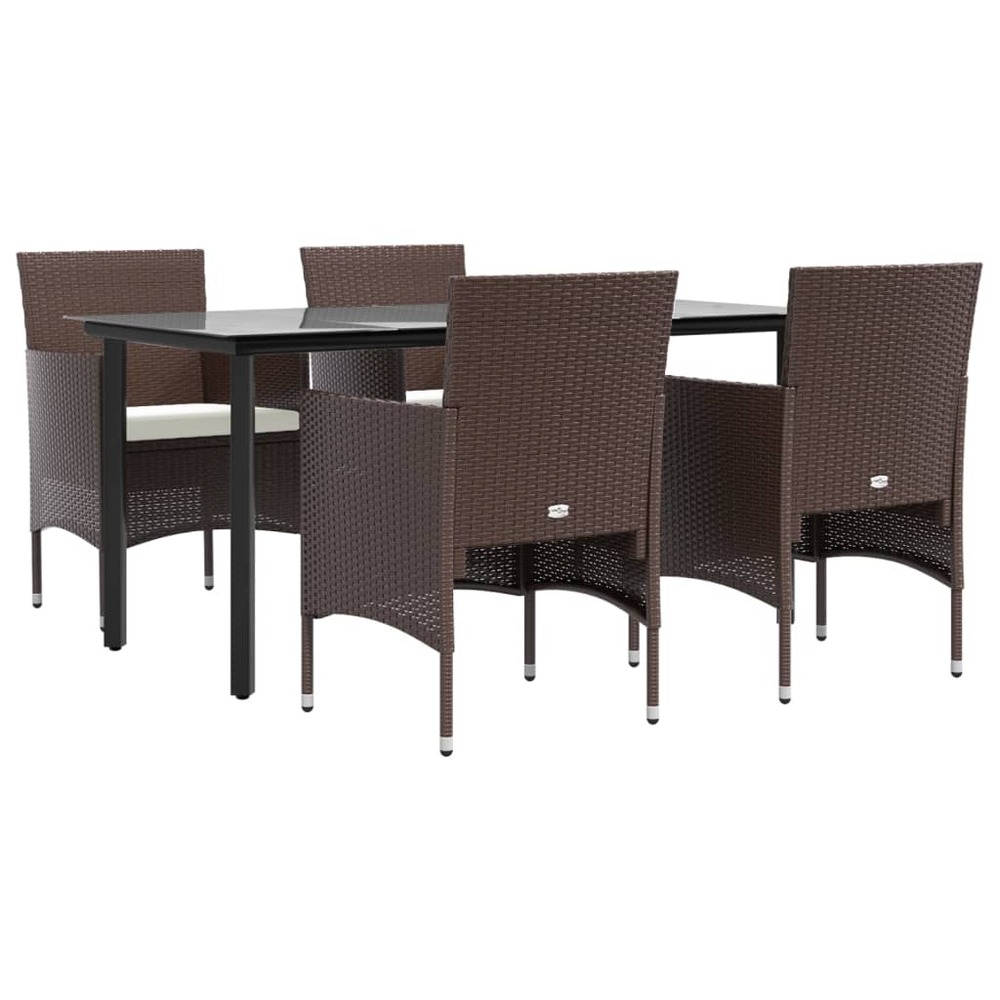 Mobilier de salle à manger de jardin coussins 5 pièces marron/noir