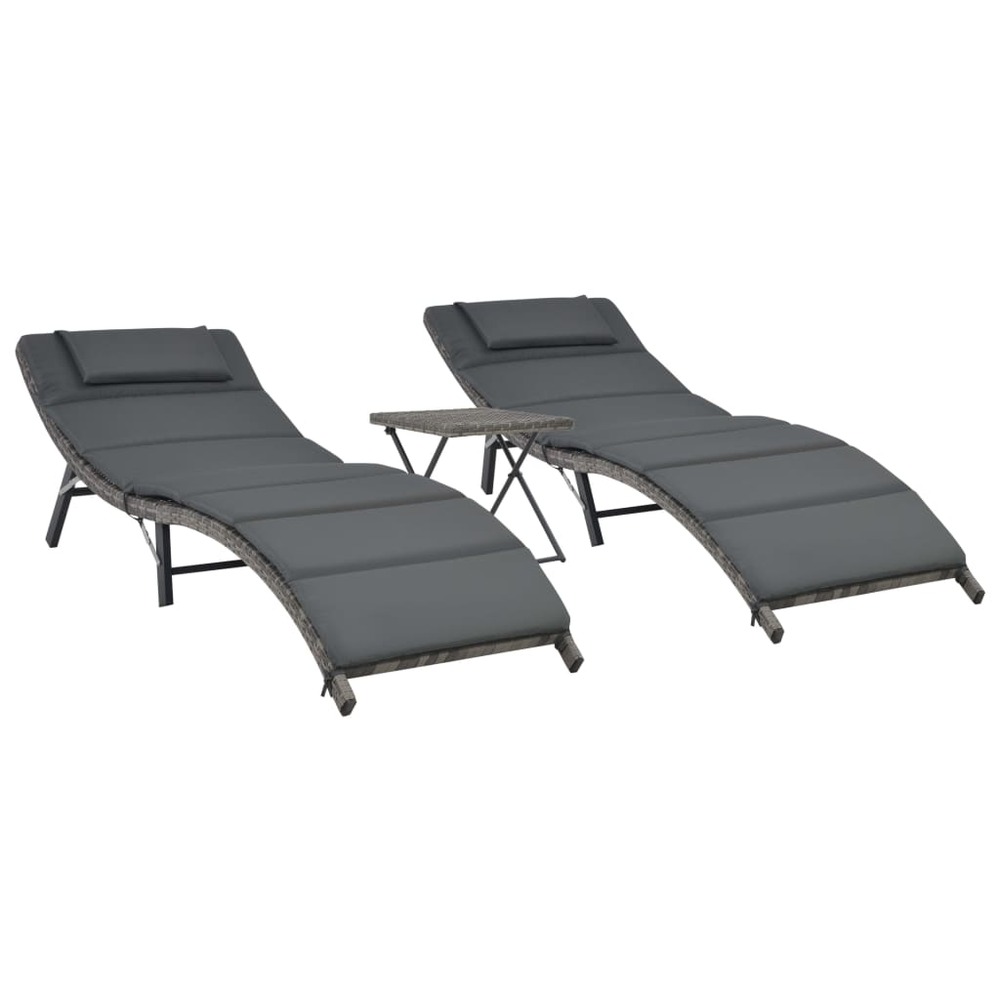 Ensemble de chaises longues pliables 3 pièces résine tressée gris