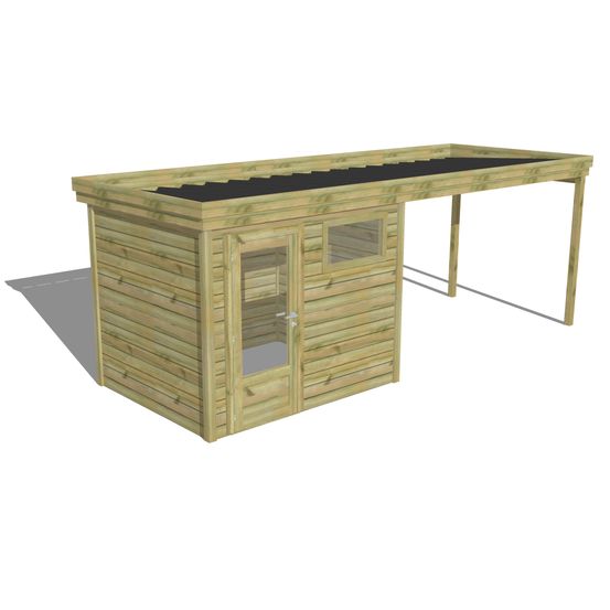 Abri de jardin bois pin traité autoclave 27mm - 6,14x2,14m / 13m2 - bac acier - abri français