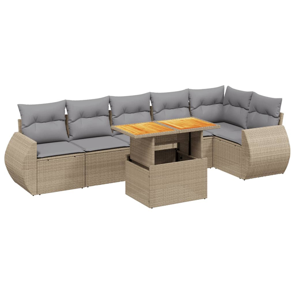 Salon de jardin avec coussins 7 pcs beige résine tressée