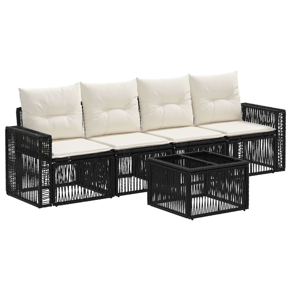 Ensemble de canapé de jardin 5 pc noir et blanc crème polyrotin