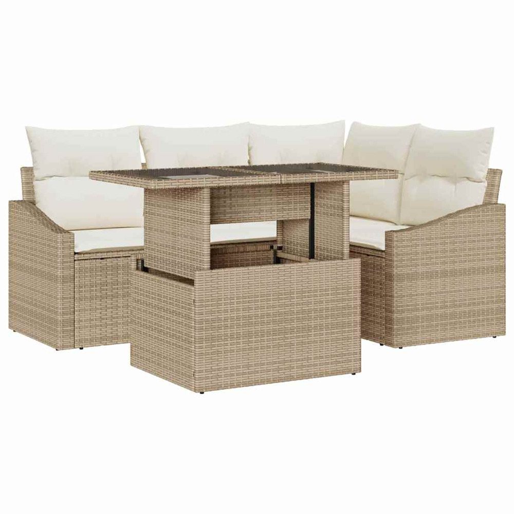 Ensemble de canapé de jardin avec coussin 5 pcs beige et crème
