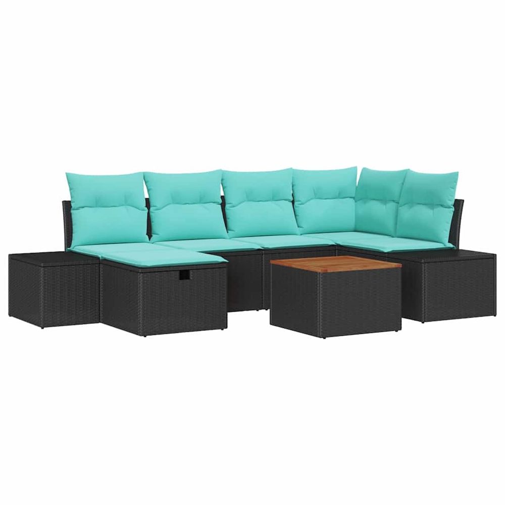 Ensemble de canapé de jardin 7 pc noir polyrotin