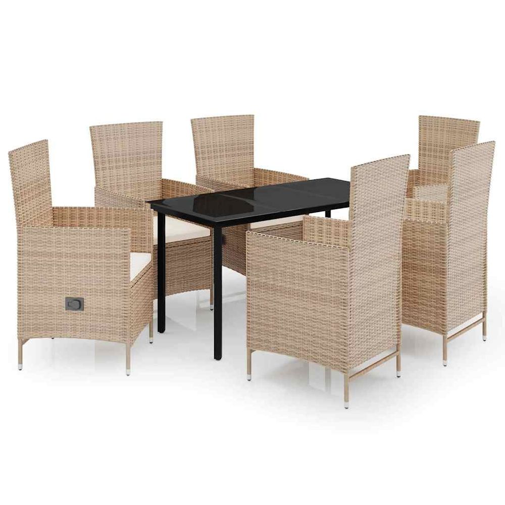 Ensemble à manger de jardin avec coussins 7 pcs beige